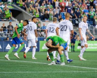 Seattle Sounder Jordan Morris holds his head in frustration during a match against Real Salt Lake